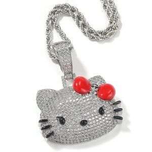 Silver Hello Kitty Pendant Necklace with Red Bow 18inch